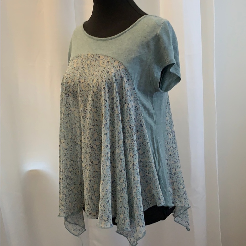 Slate Blue and Floral Flowing Top